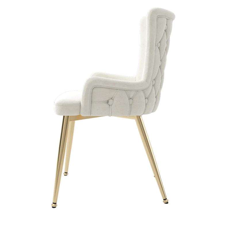 Ensemble de salle à manger de style scandinave avec une table à manger effet marbre blanc et des chaises rembourrées en velours beige KROGZEX GOLD+CRORQREONS BEIGE G*2