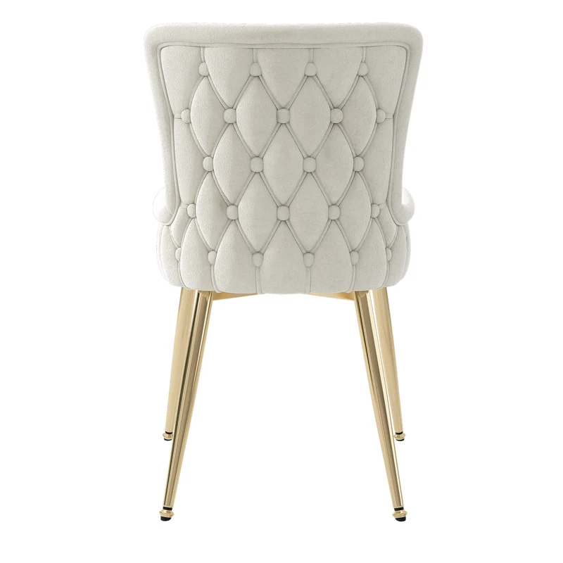 Ensemble de salle à manger de style scandinave avec une table à manger effet marbre blanc et des chaises rembourrées en velours beige KROGZEX GOLD+CRORQREONS BEIGE G*2