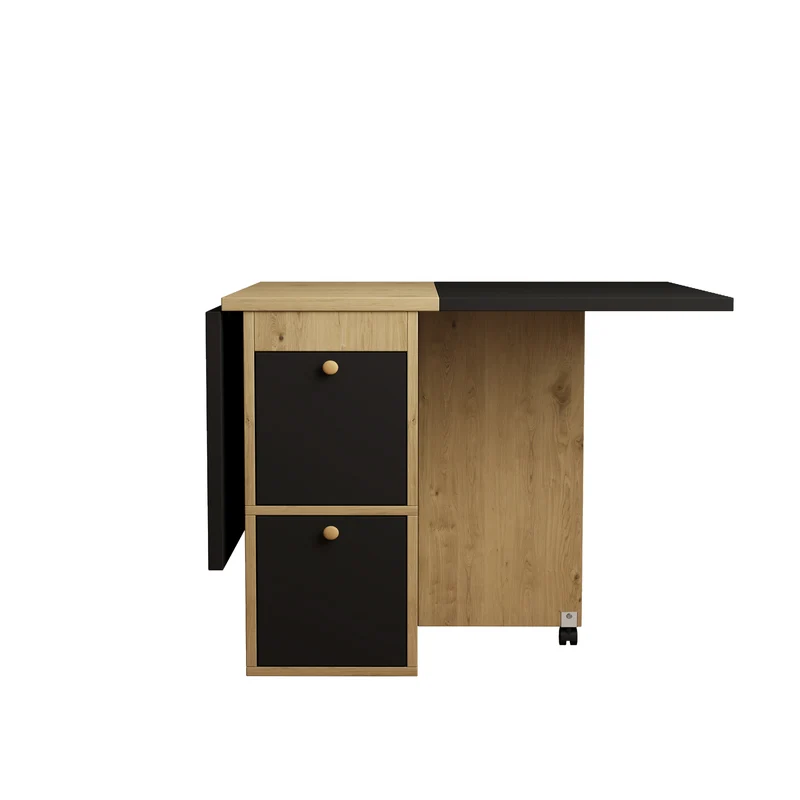 Ensemble table à manger table extensible pliante effet chêne rangement avec 4 tabourets blancs 120*80*75cm KONQRILS
