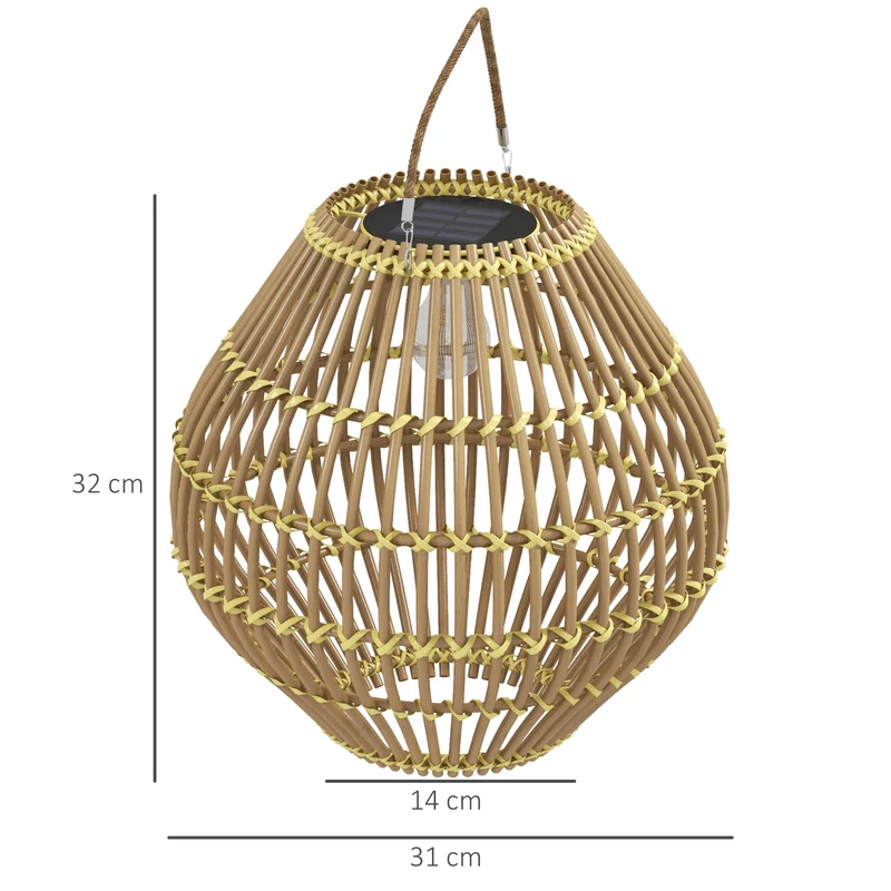 Lampe solaire suspendu extérieur rattan étanche avec capteur de lumière LED, design tambour Ø31x32cm DUSKDUNE