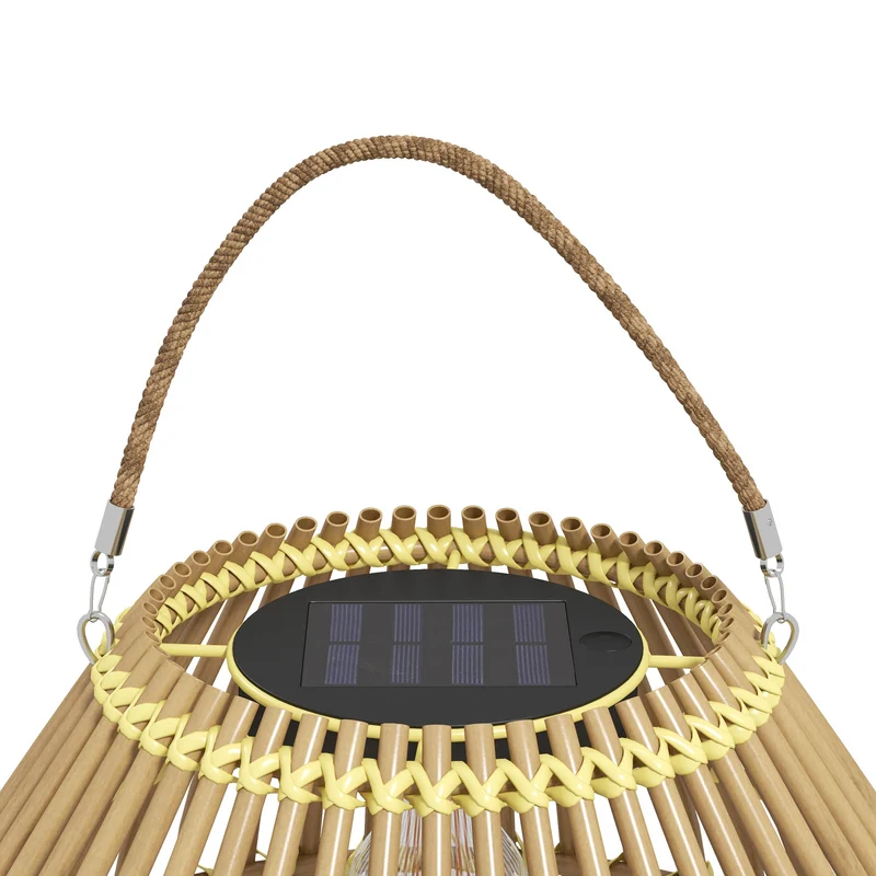 Lampe solaire suspendu extérieur rattan étanche avec capteur de lumière LED, design tambour Ø31x32cm DUSKDUNE
