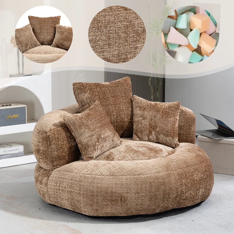 Canapé chauffeuse fauteuil rond en velours chenille marron fauteuil lounge LOGOGRAM
