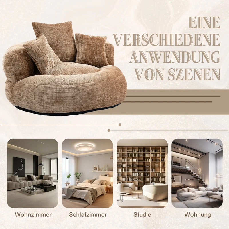 Canapé chauffeuse fauteuil rond en velours chenille marron fauteuil lounge LOGOGRAM