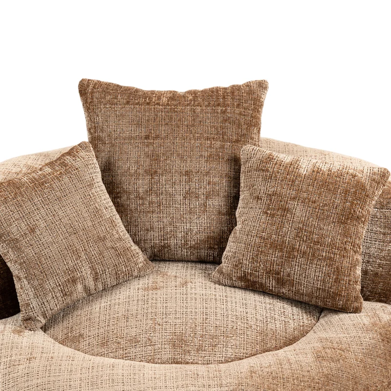 Canapé chauffeuse fauteuil rond en velours chenille marron fauteuil lounge LOGOGRAM