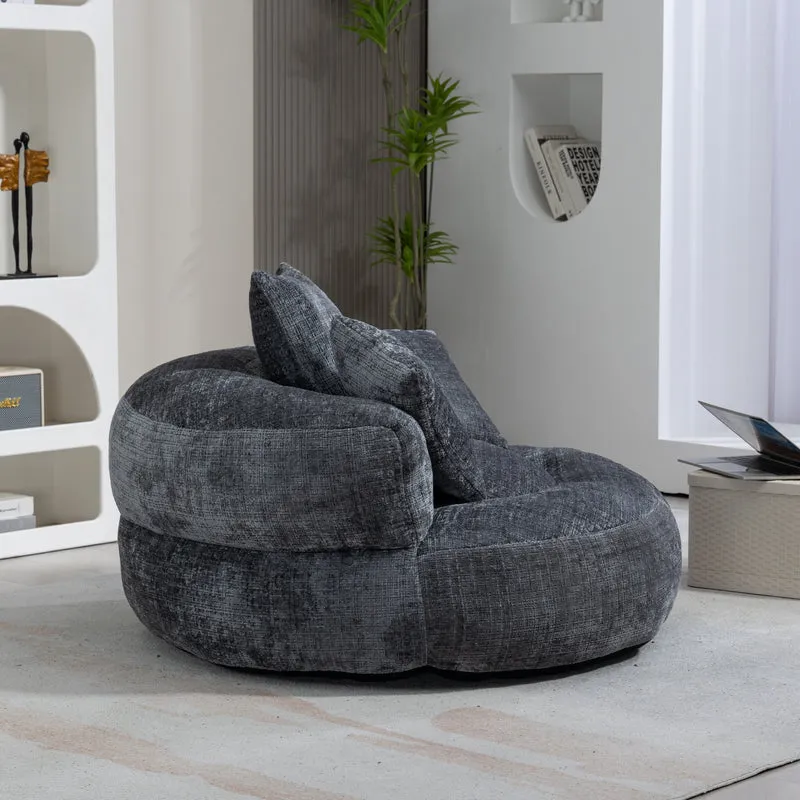 Canapé chauffeuse fauteuil rond en velours chenille gris fauteuil lounge HORNWORTNEEDLE