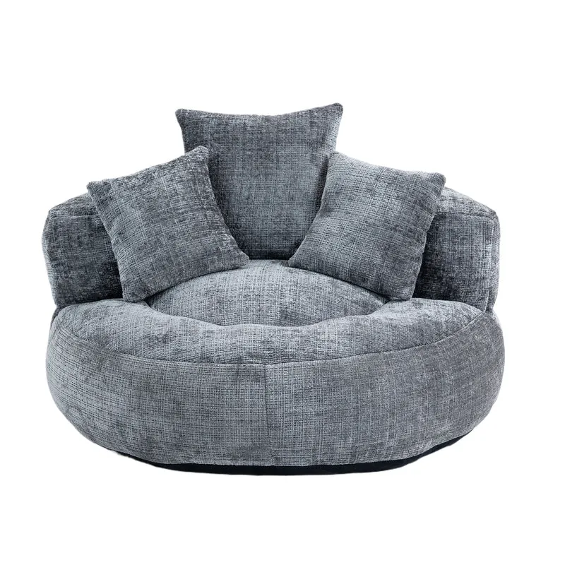 Canapé chauffeuse fauteuil rond en velours chenille gris fauteuil lounge HORNWORTNEEDLE