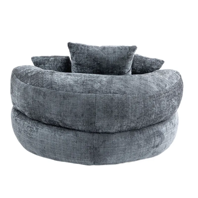 Canapé chauffeuse fauteuil rond en velours chenille gris fauteuil lounge HORNWORTNEEDLE