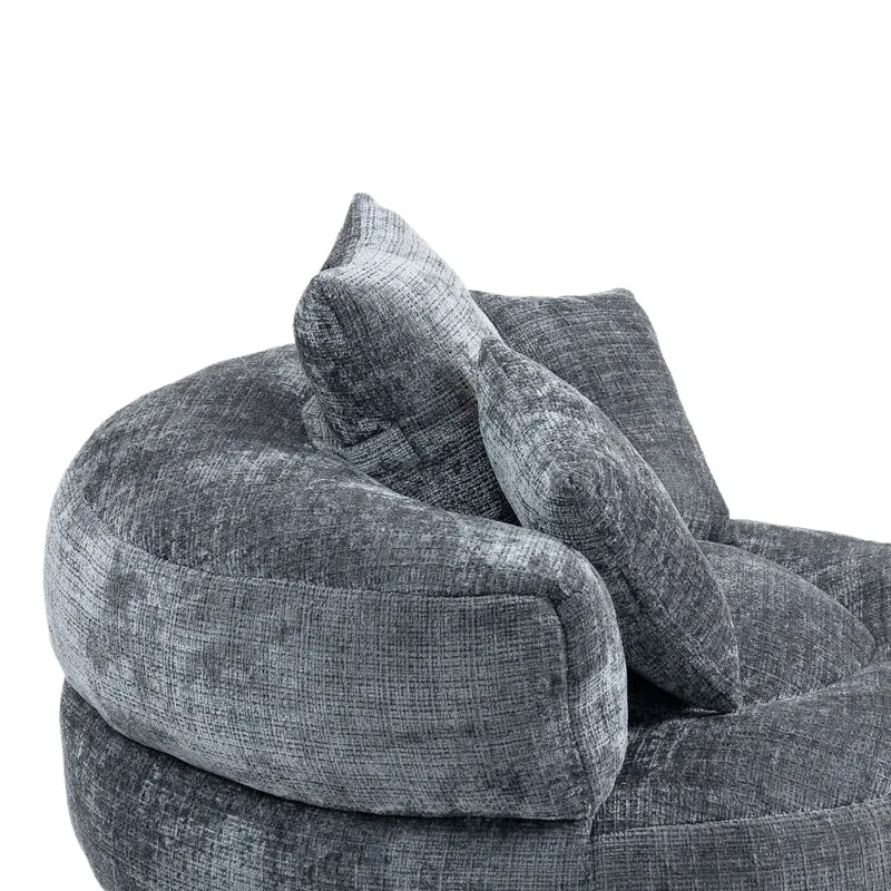 Canapé chauffeuse fauteuil rond en velours chenille gris fauteuil lounge HORNWORTNEEDLE