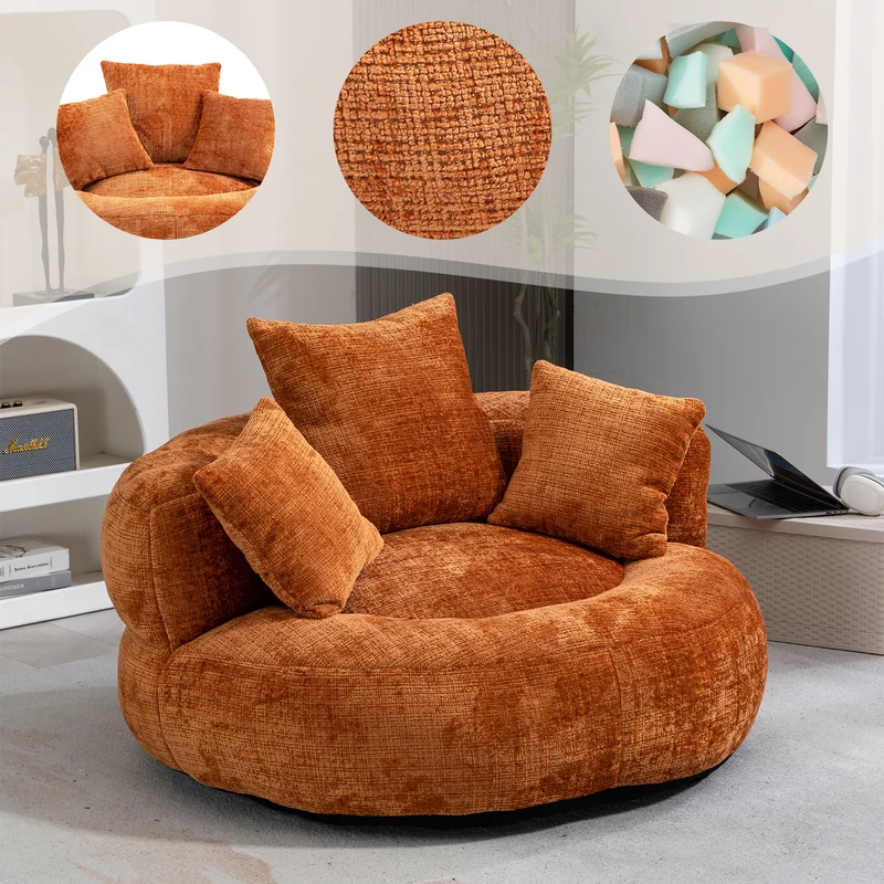 Canapé chauffeuse fauteuil rond en velours chenille orange fauteuil lounge RAYWING