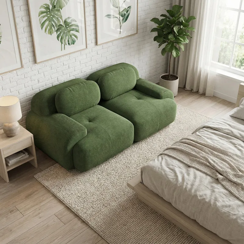 Canapé 2 places loveseat modulable en velours côtelé vert kaki avec accoudoirs courbés, confort premium, sans montage WRINKLECREST