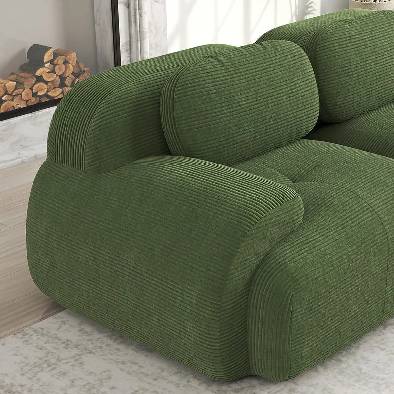 Canapé 2 places loveseat modulable en velours côtelé vert kaki avec accoudoirs courbés, confort premium, sans montage WRINKLECREST