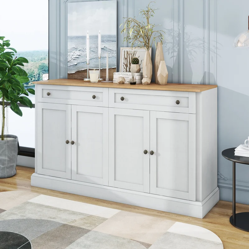 Grand buffet blanc et effet bois 4 portes et 2 tiroirs SULFUR