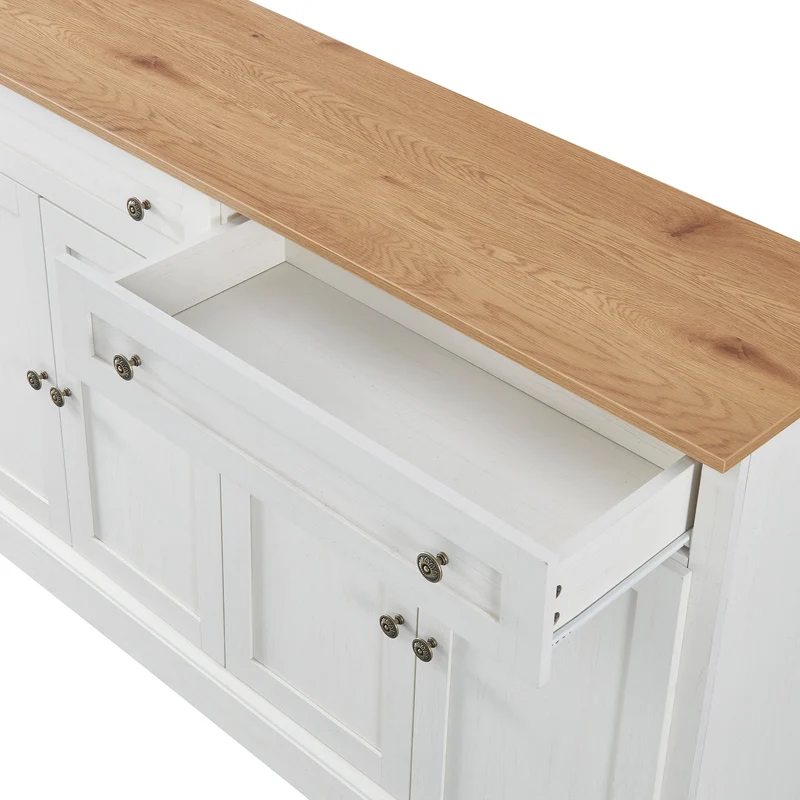 Grand buffet blanc et effet bois 4 portes et 2 tiroirs SULFUR