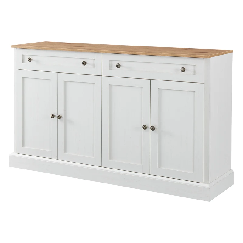 Grand buffet blanc et effet bois 4 portes et 2 tiroirs SULFUR