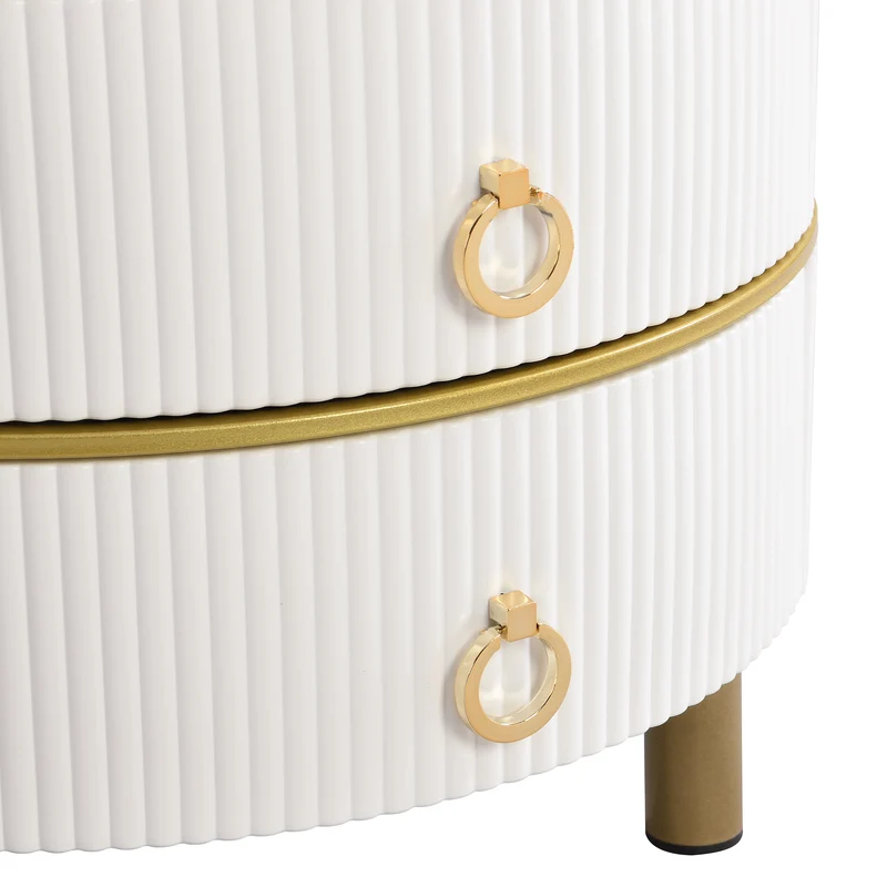 Table basse gigogne luxe blanc et doré 2 tiroirs verre teinté OLNE