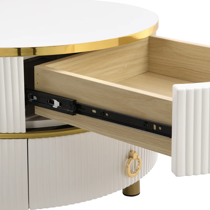 Table basse gigogne luxe blanc et doré 2 tiroirs verre teinté OLNE