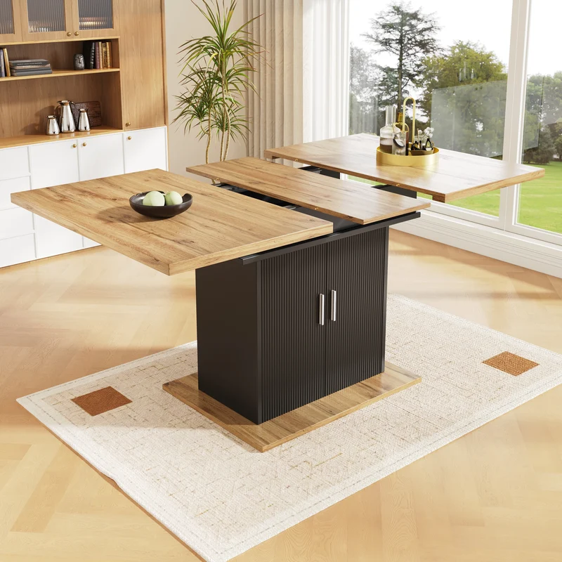 Table de salle à manger extensible effet bois avec espace de rangement noir 110-140*70cm CHOCAS BLACK