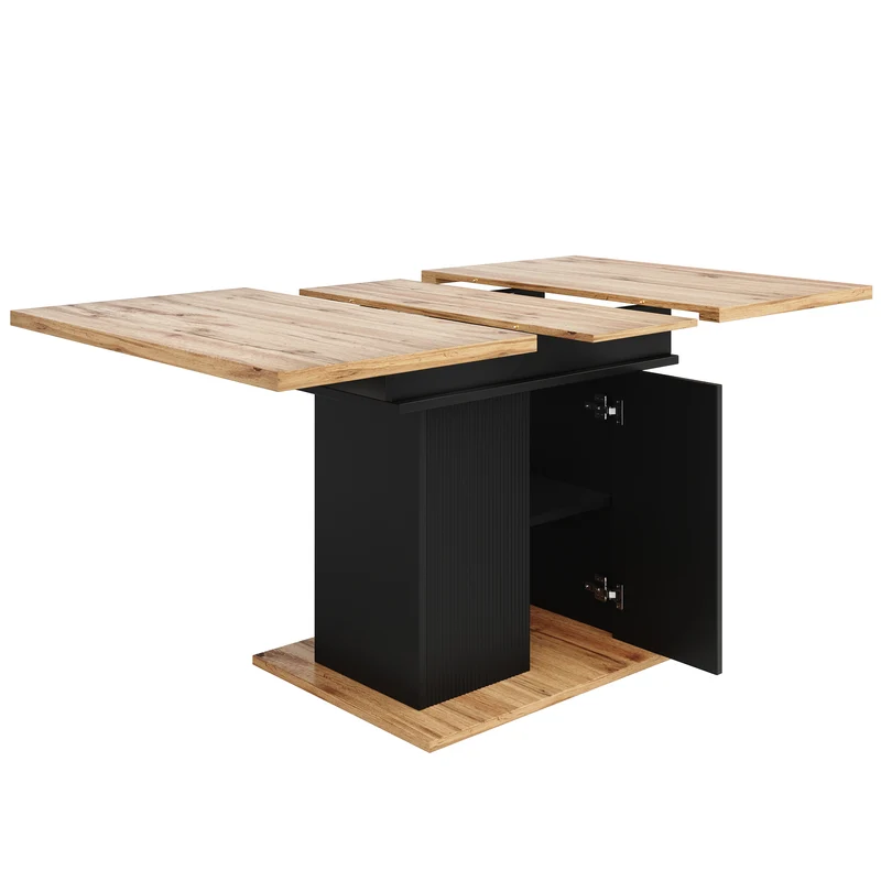 Table de salle à manger extensible effet bois avec espace de rangement noir 110-140*70cm CHOCAS BLACK