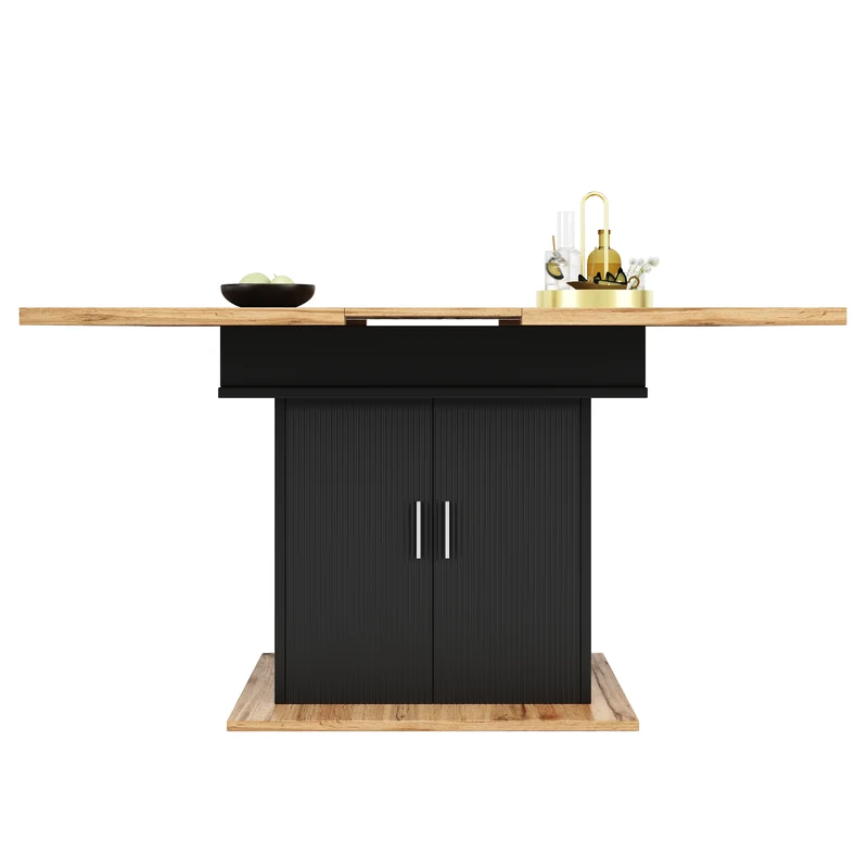 Table de salle à manger extensible effet bois avec espace de rangement noir 110-140*70cm CHOCAS BLACK