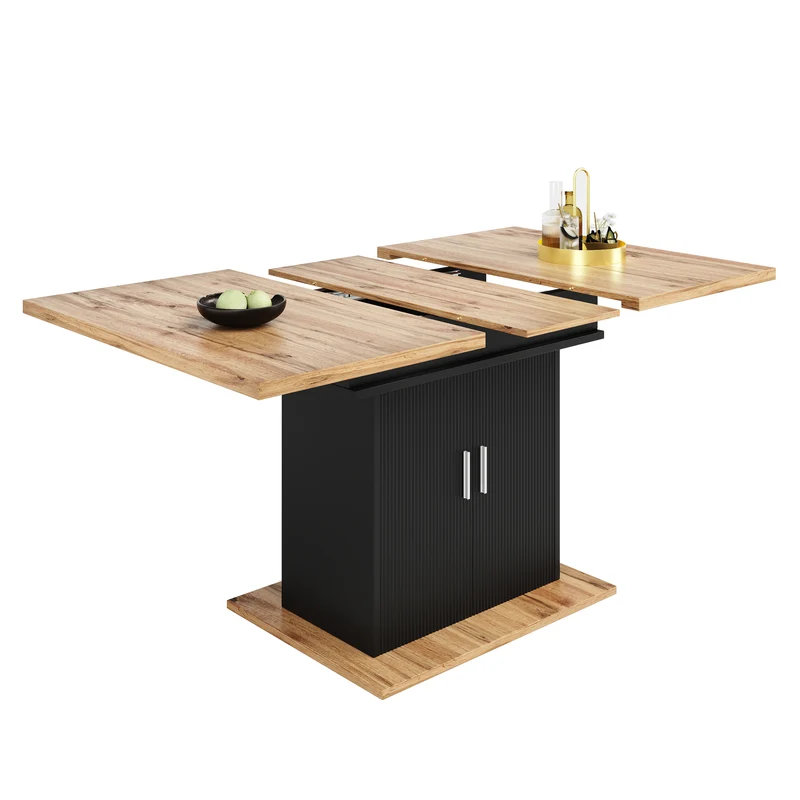 Table de salle à manger extensible effet bois avec espace de rangement noir 110-140*70cm CHOCAS BLACK