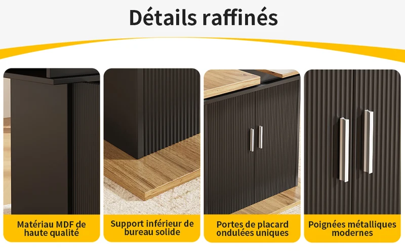 Table de salle à manger extensible effet bois avec espace de rangement noir 110-140*70cm CHOCAS BLACK