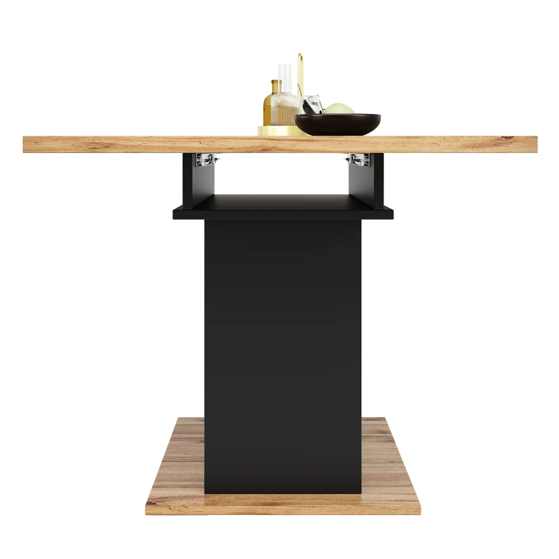 Table de salle à manger extensible effet bois avec espace de rangement noir 110-140*70cm CHOCAS BLACK