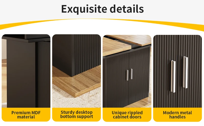 Table de salle à manger extensible effet bois avec espace de rangement noir 110-140*70cm CHOCAS BLACK