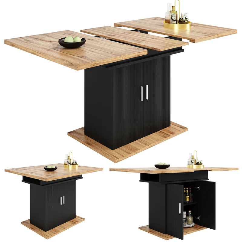 Table de salle à manger extensible effet bois avec espace de rangement noir 110-140*70cm CHOCAS BLACK