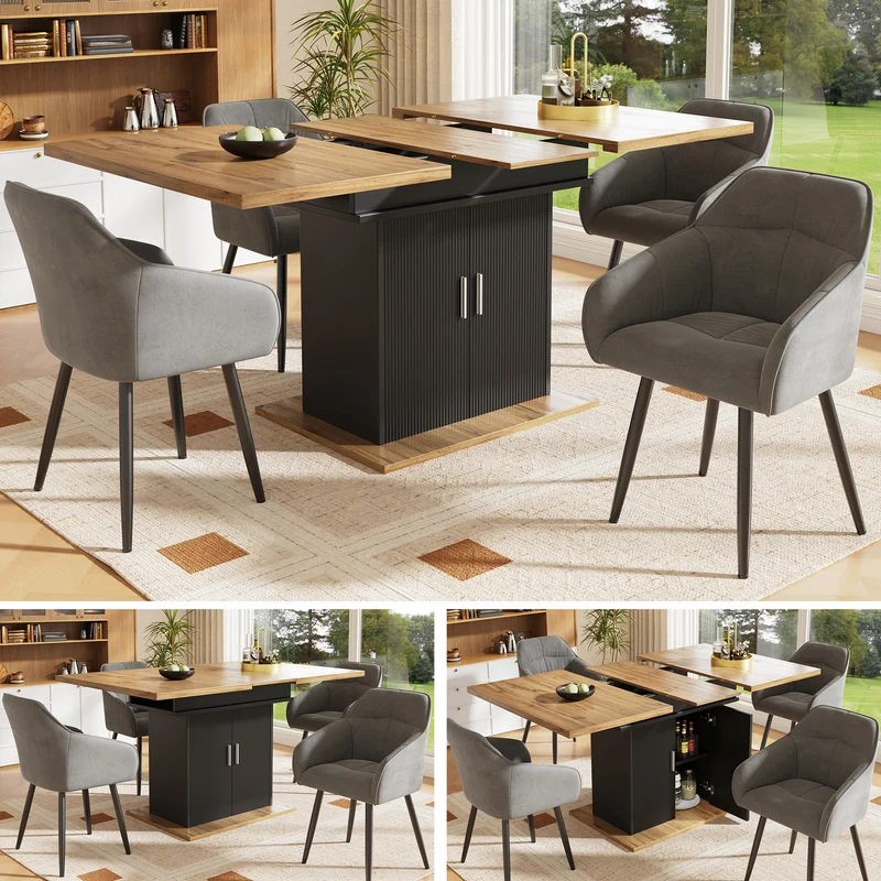 Table de salle à manger extensible effet bois avec espace de rangement noir 110-140*70cm CHOCAS BLACK