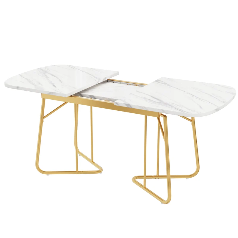 Table de salle à manger extensible effet marbre blanche pieds dorés style luxueux 140-180*80cm EDDAINS