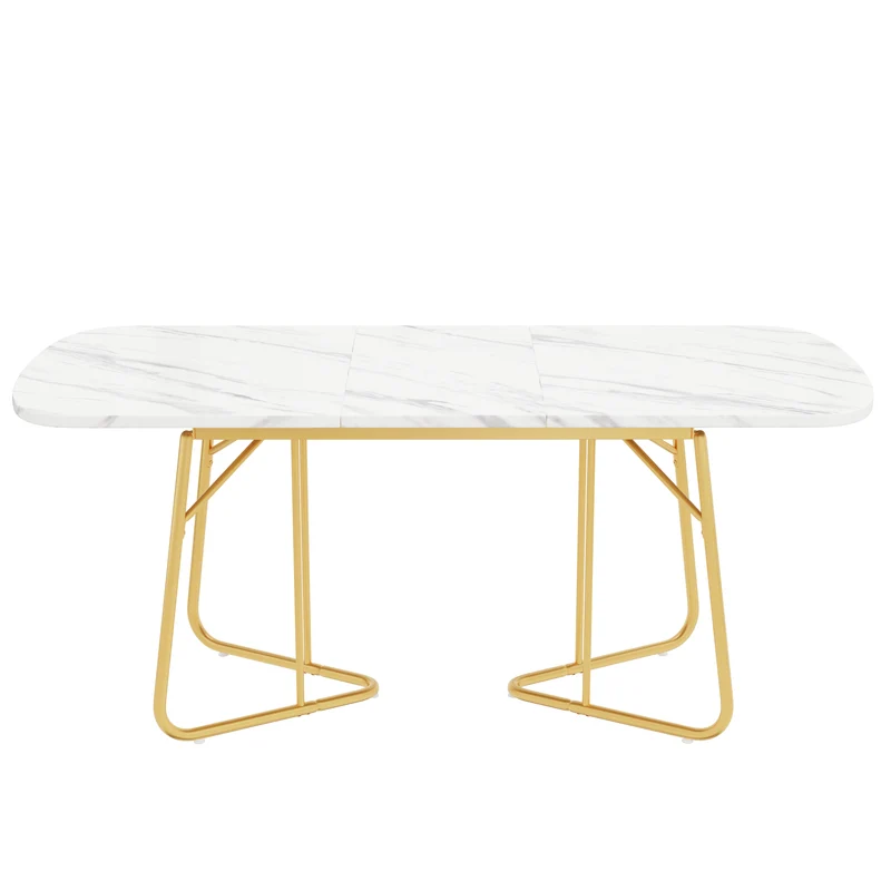 Table de salle à manger extensible effet marbre blanche pieds dorés style luxueux 140-180*80cm EDDAINS