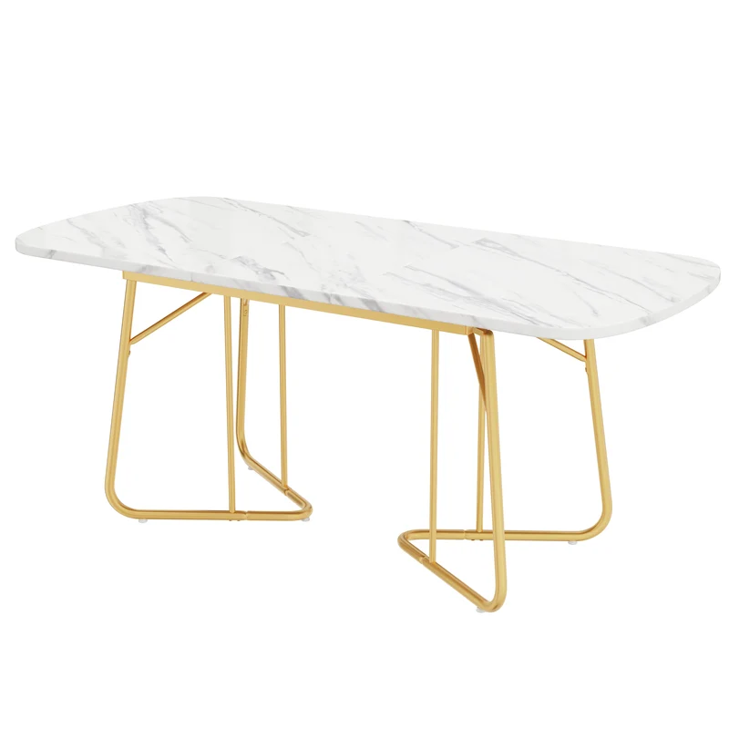 Table de salle à manger extensible effet marbre blanche pieds dorés style luxueux 140-180*80cm EDDAINS