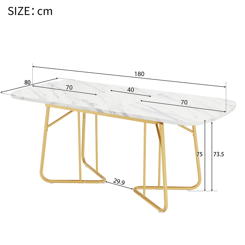 Table de salle à manger extensible effet marbre blanche pieds dorés style luxueux 140-180*80cm EDDAINS