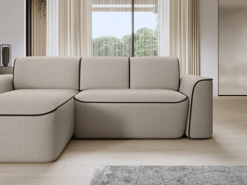 Canapé d'angle convertible électrique tissu boucle LUMIA
