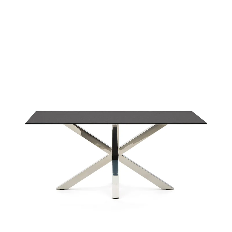 Argo table in frosted black glass and stainless steel legs 160 x 90 cm