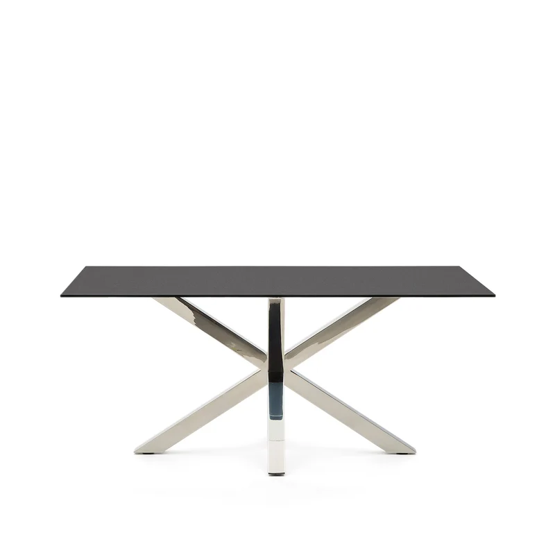 Argo table in frosted black glass and stainless steel legs 160 x 90 cm