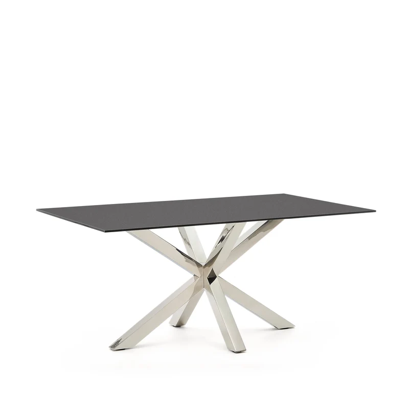 Argo table in frosted black glass and stainless steel legs 160 x 90 cm