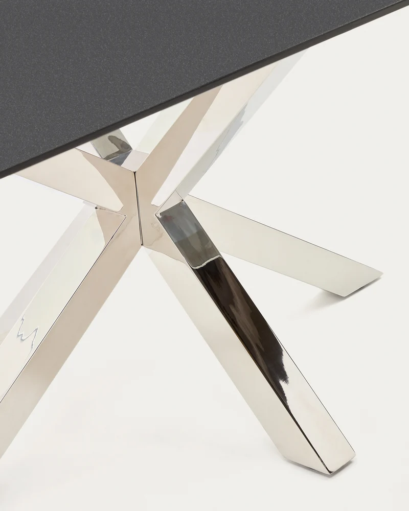 Argo table in frosted black glass and stainless steel legs 160 x 90 cm