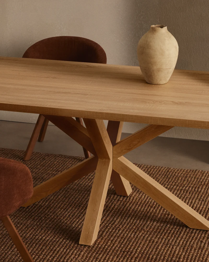 Argo table in melamine with natural finish and wood-effect steel legs 180 x 100 cm