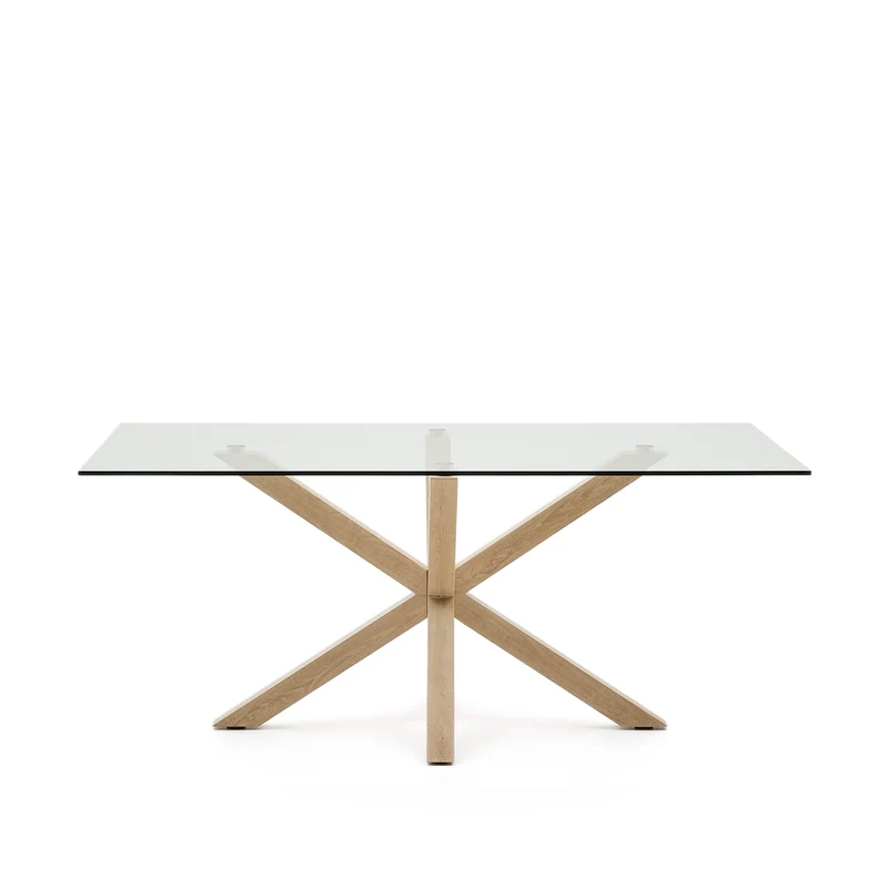 Argo glass table with steel legs with wood-effect finish 180 x 100 cm