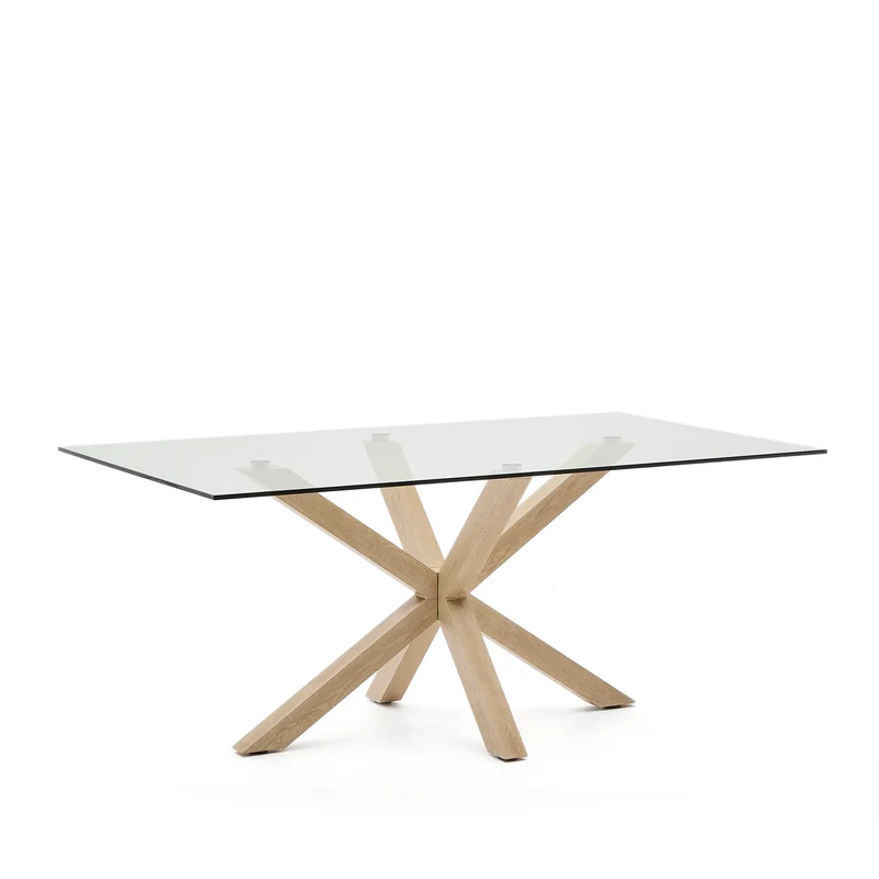 Argo glass table with steel legs with wood-effect finish 180 x 100 cm
