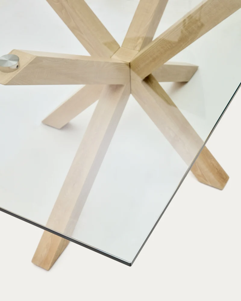 Argo glass table with steel legs with wood-effect finish 180 x 100 cm