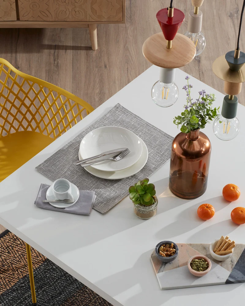 Argo table in melamine with white finish and wood-effect steel legs 200 x 100 cm