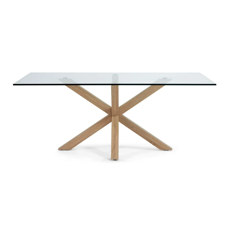 Argo glass table with steel legs with wood-effect finish 200 x 100 cm