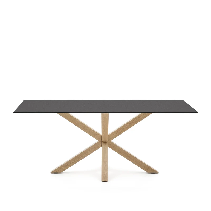 Argo Table with Black Glass and Steel Legs with Wood Finish 200 x 100 cm