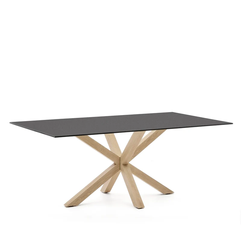 Argo Table with Black Glass and Steel Legs with Wood Finish 200 x 100 cm