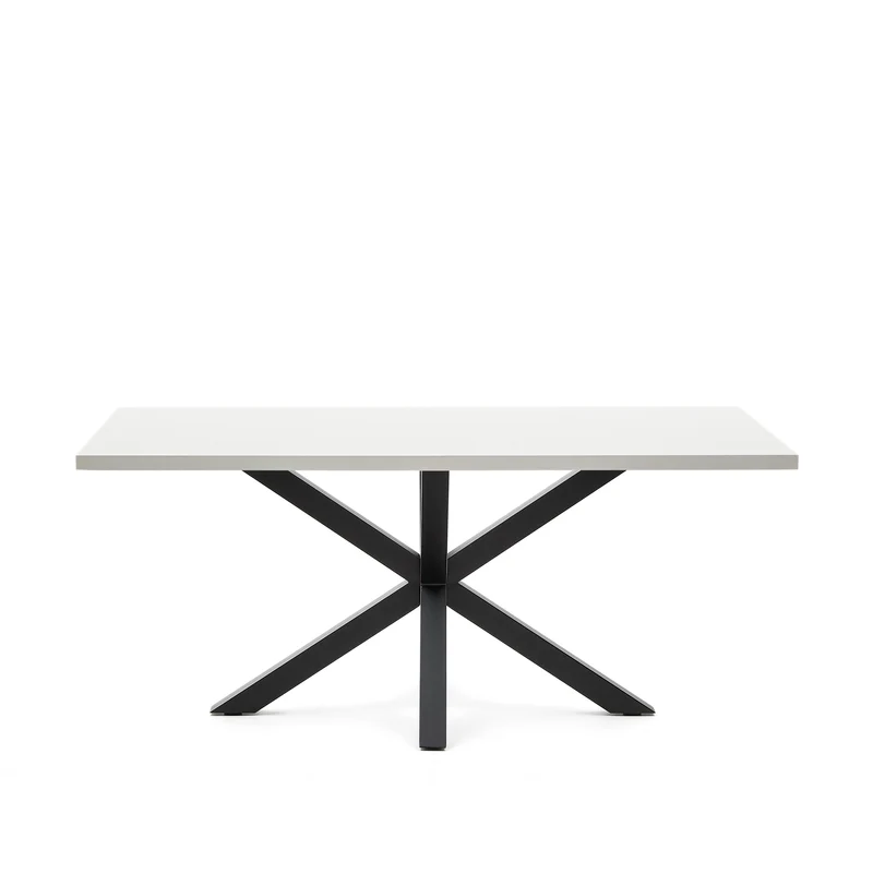 Argo table in melamine with white finish and steel legs with black finish 180 x 100 cm