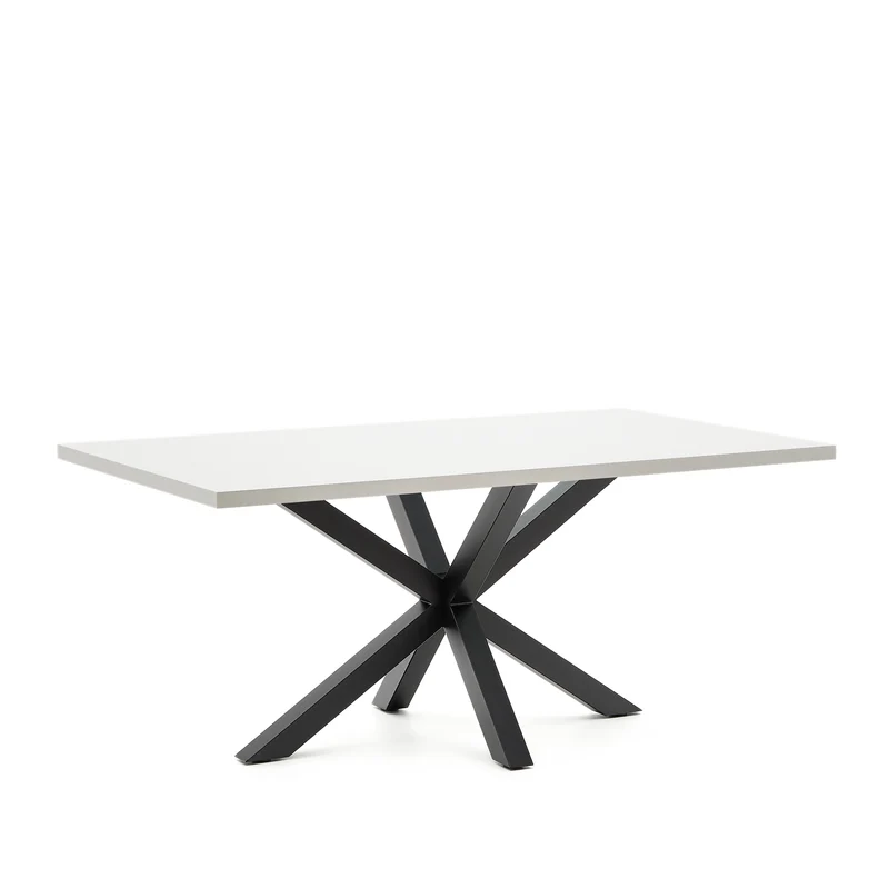 Argo table in melamine with white finish and steel legs with black finish 180 x 100 cm