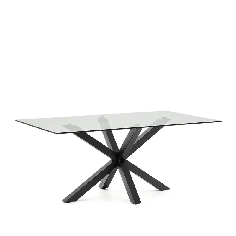 Argo glass table with steel legs with black finish 180 x 100 cm