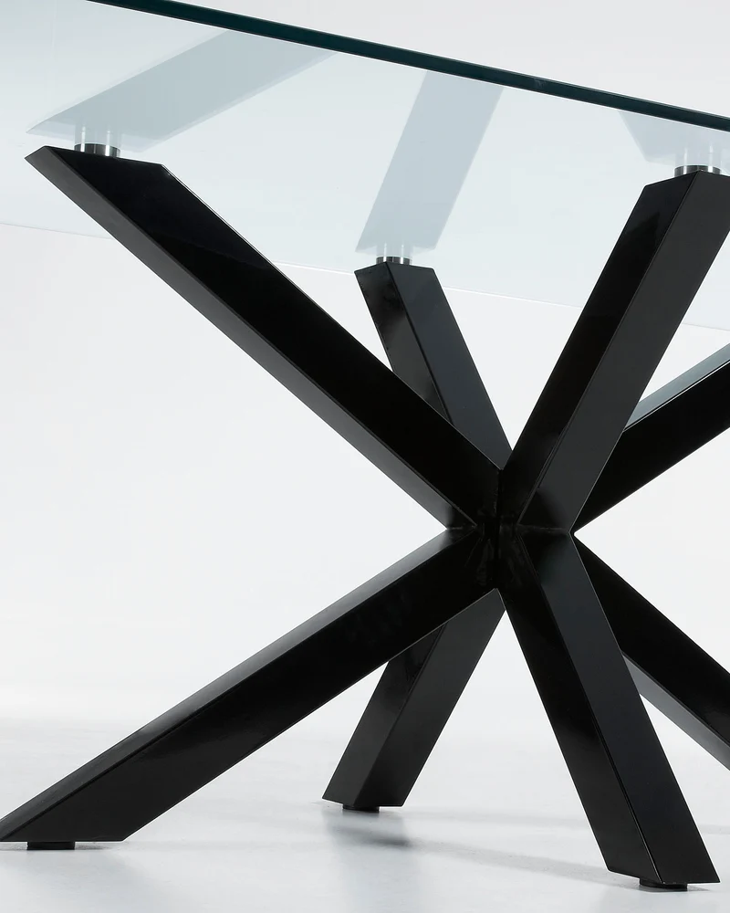 Argo glass table with steel legs with black finish 180 x 100 cm